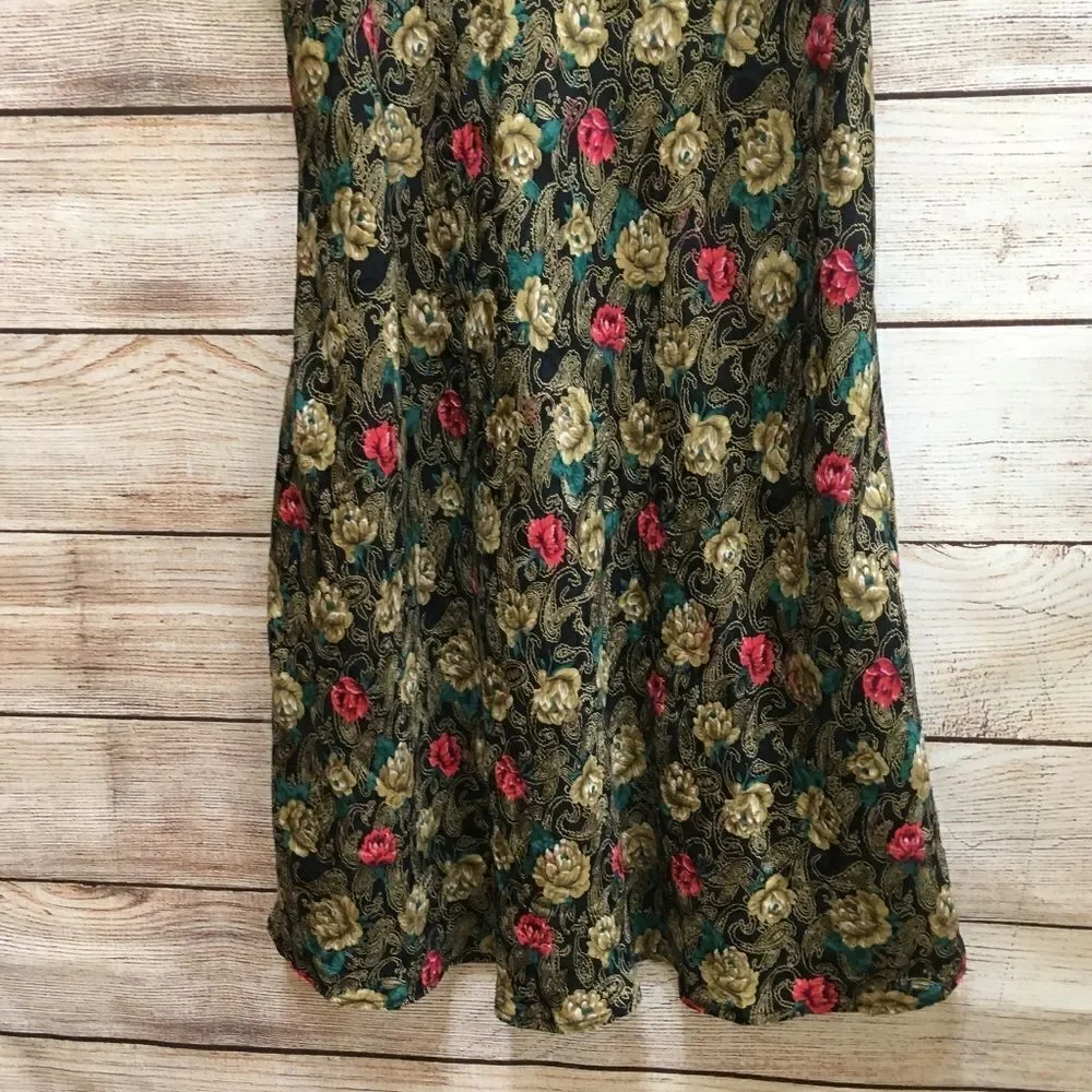 VINTAGE SILKSCREEN 100% SILK CHEMISE WITH PANTIES IN BLACK FLORAL‎ - Picture 5 of 11